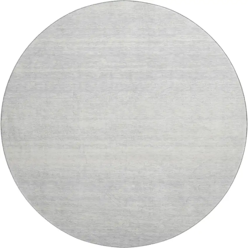 8' Silver And Gray Striped Washable Round Rug With UV Protection Photo 1