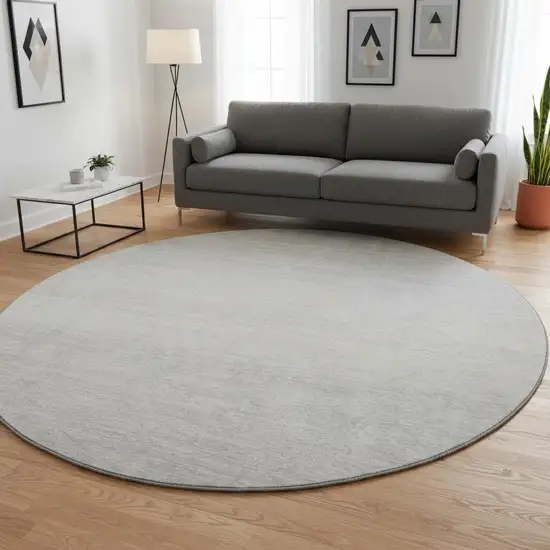 8' Silver And Gray Striped Washable Round Rug With UV Protection Photo 2