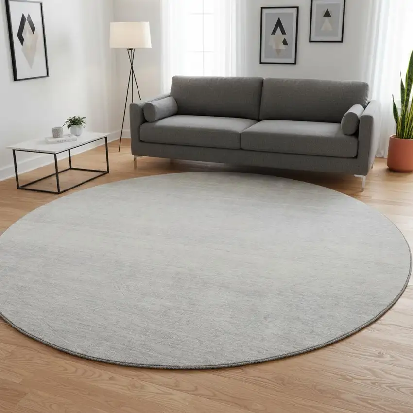 8' Silver And Gray Striped Washable Round Rug With UV Protection Photo 2