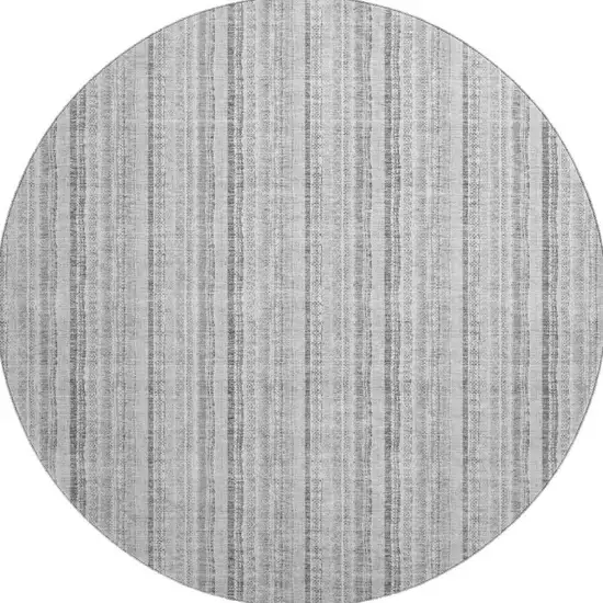 8' Silver And Gray Striped Washable Round Rug With UV Protection Photo 2