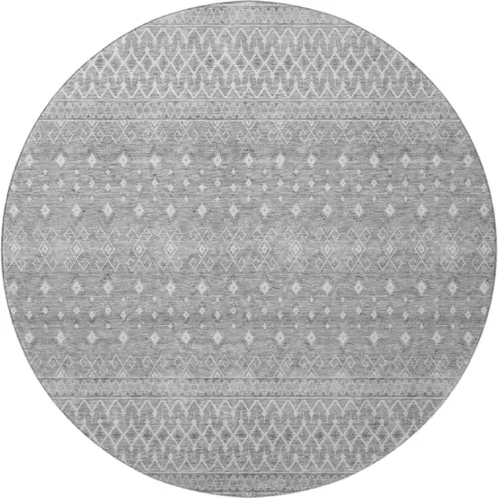 8' Silver And Gray Tribal Washable Round Rug With UV Protection Photo 5