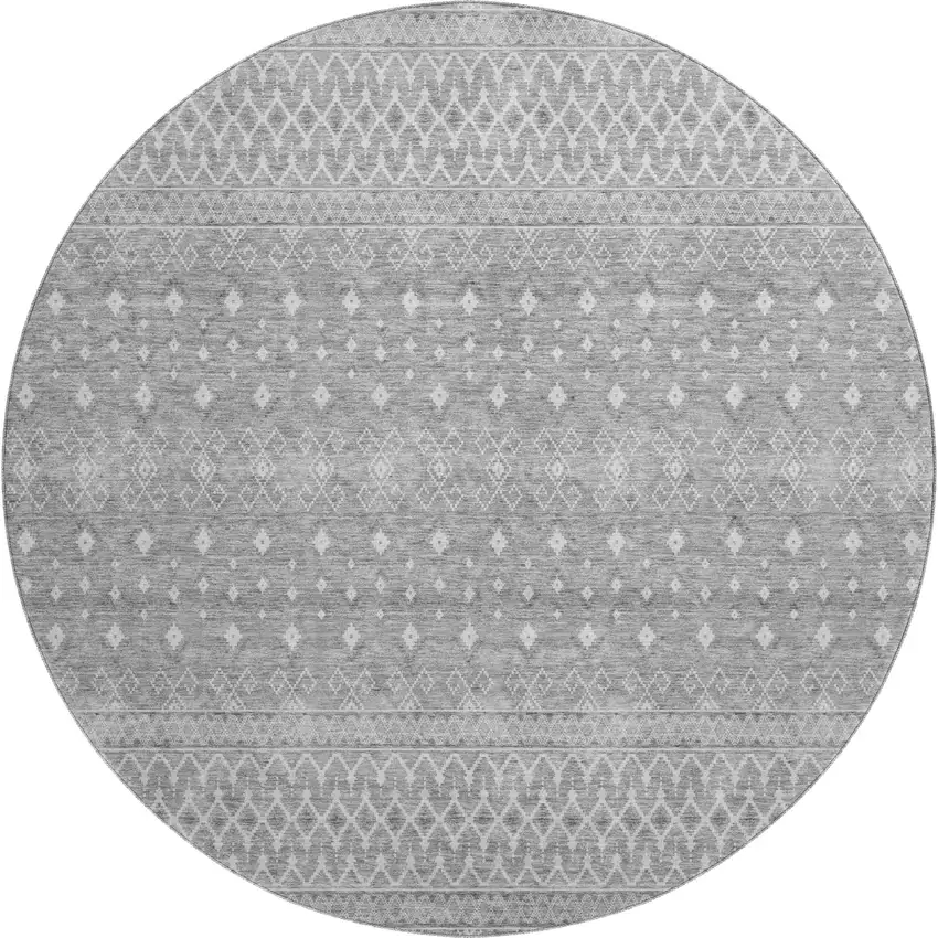 8' Silver And Gray Tribal Washable Round Rug With UV Protection Photo 1