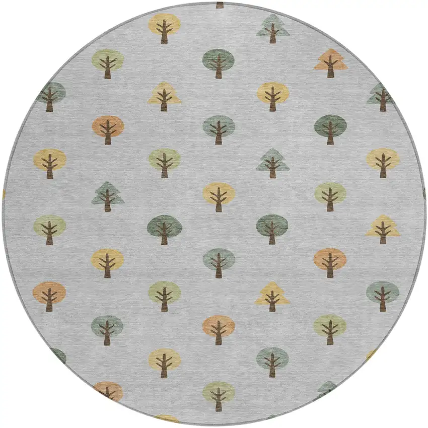 8' Silver And Green Round Geometric Washable Indoor Outdoor Area Rug Photo 2