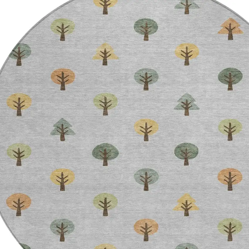 8' Silver And Green Round Geometric Washable Indoor Outdoor Area Rug Photo 3