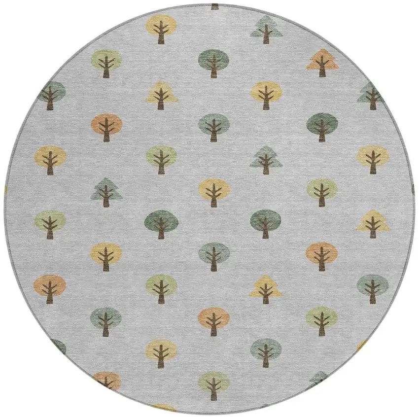 8' Silver And Green Round Geometric Washable Indoor Outdoor Area Rug Photo 4