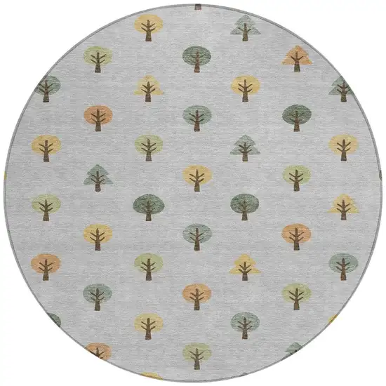 8' Silver And Green Round Geometric Washable Indoor Outdoor Area Rug Photo 4
