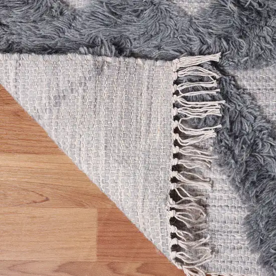 10' Silver And Grey Wool Geometric Flatweave Handmade Stain Resistant Runner Rug With Fringe Photo 5