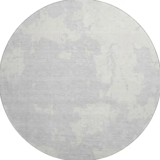 8' Silver And Ivory Abstract Washable Round Rug With UV Protection Photo 4
