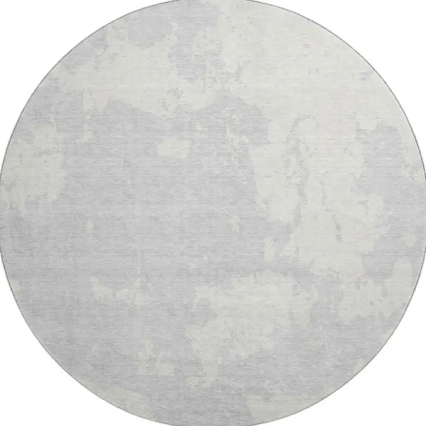 8' Silver And Ivory Abstract Washable Round Rug With UV Protection Photo 4