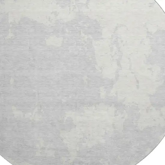 8' Silver And Ivory Abstract Washable Round Rug With UV Protection Photo 3