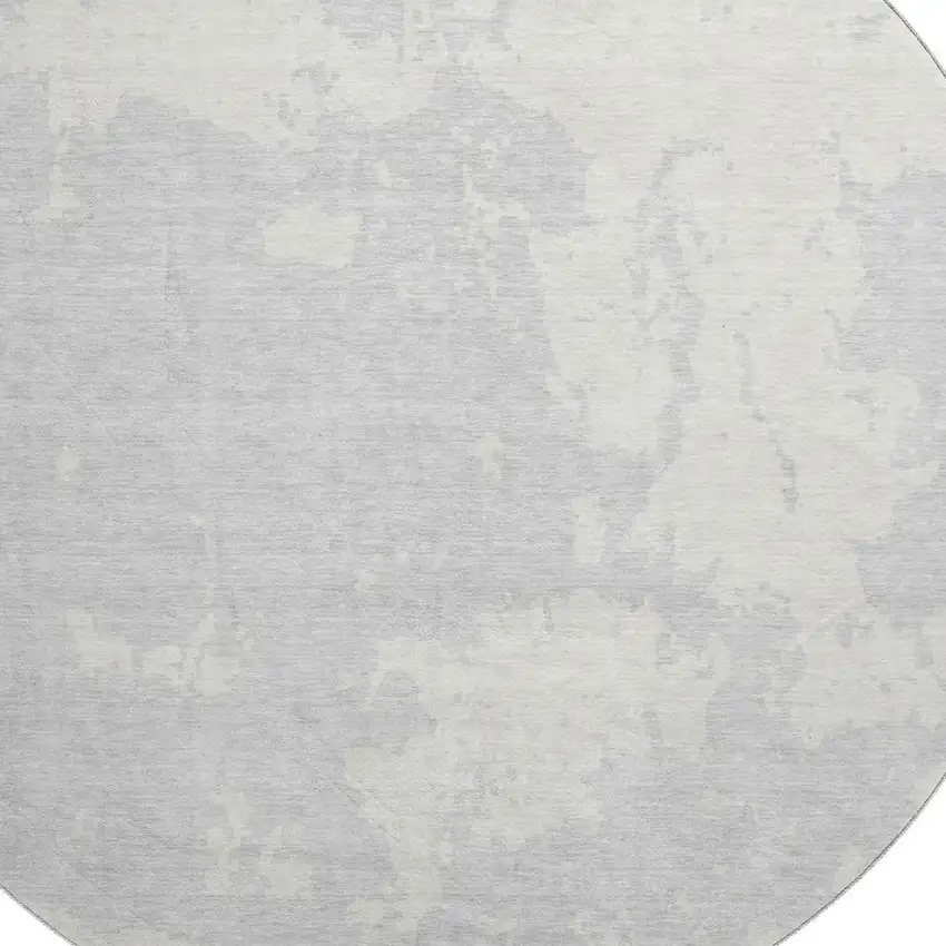 8' Silver And Ivory Abstract Washable Round Rug With UV Protection Photo 3