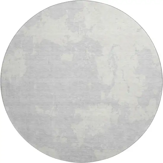 8' Silver And Ivory Abstract Washable Round Rug With UV Protection Photo 1