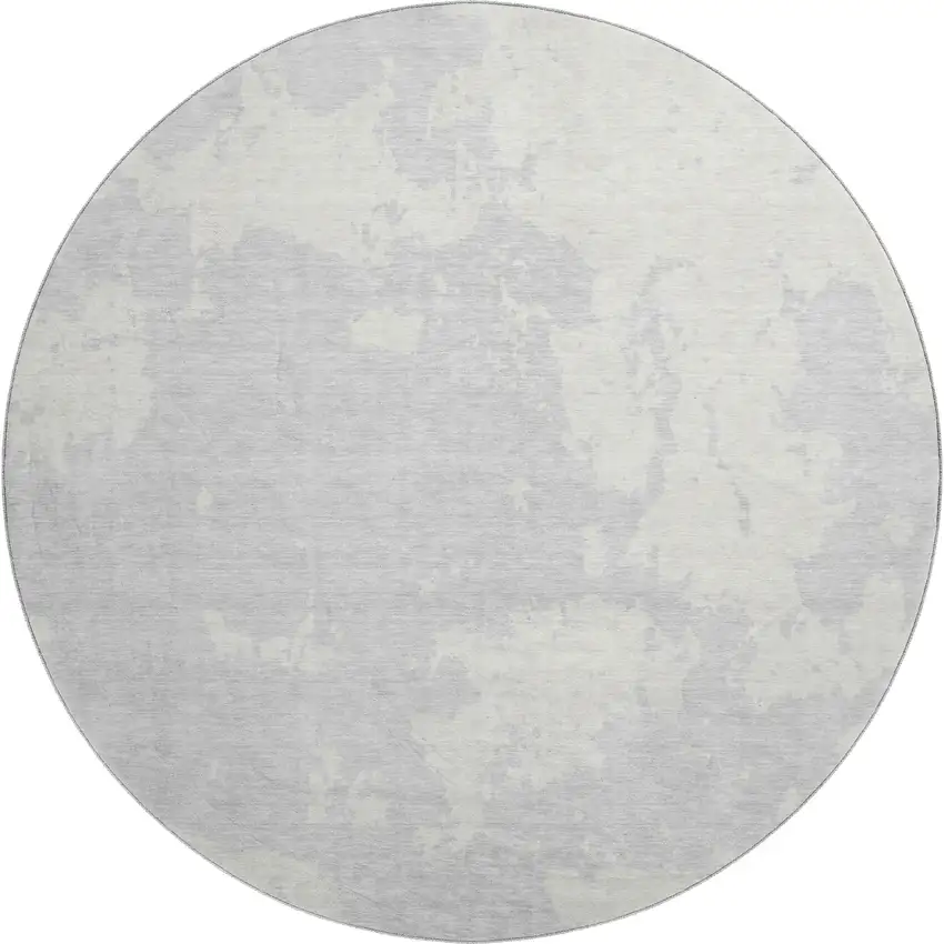 8' Silver And Ivory Abstract Washable Round Rug With UV Protection Photo 1