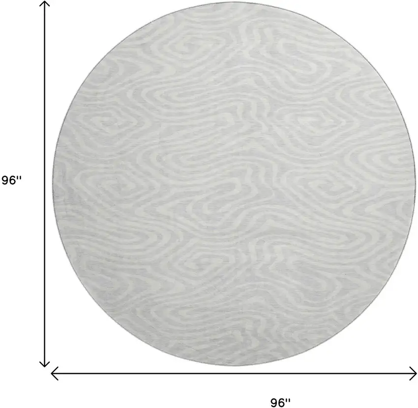 8' Silver And Ivory Abstract Washable Round Rug With UV Protection Photo 9