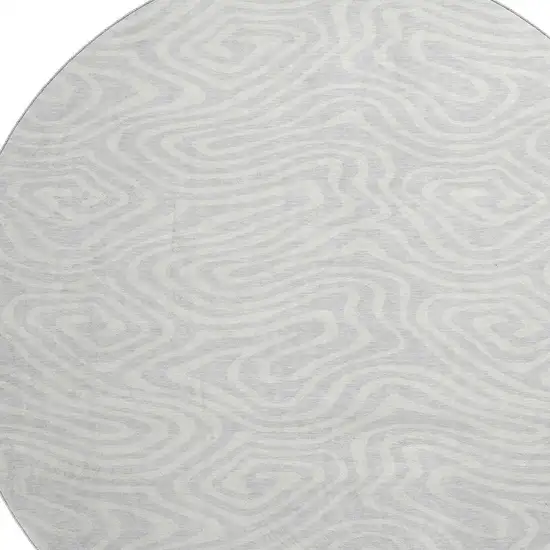 8' Silver And Ivory Abstract Washable Round Rug With UV Protection Photo 2