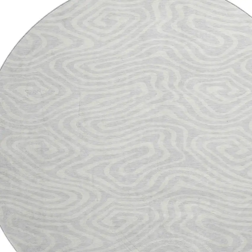 8' Silver And Ivory Abstract Washable Round Rug With UV Protection Photo 2