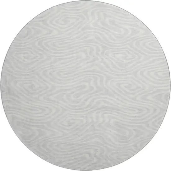 8' Silver And Ivory Abstract Washable Round Rug With UV Protection Photo 1