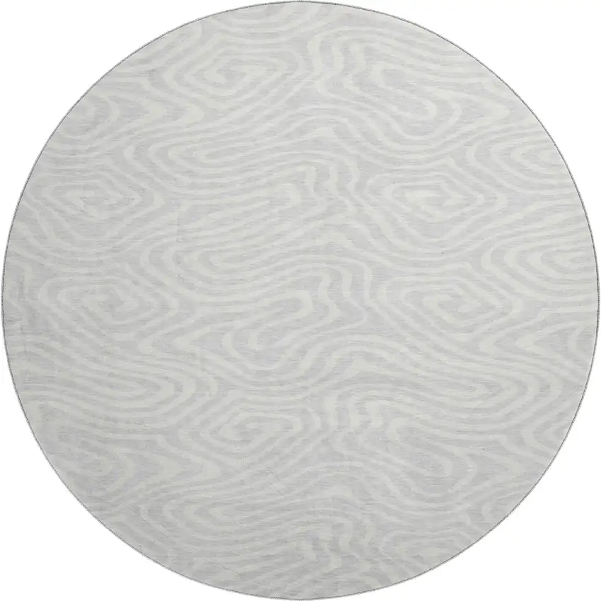 8' Silver And Ivory Abstract Washable Round Rug With UV Protection Photo 1