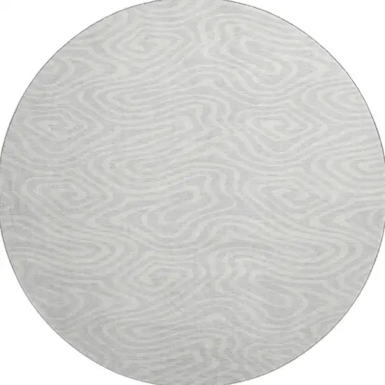8' Silver And Ivory Abstract Washable Round Rug With UV Protection Photo 3