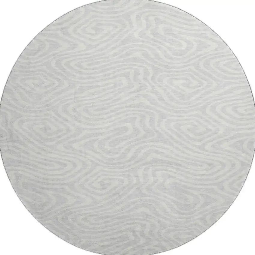 8' Silver And Ivory Abstract Washable Round Rug With UV Protection Photo 3