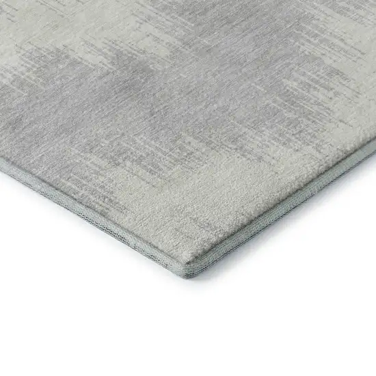 8' Silver And Ivory Chevron Washable Round Rug With UV Protection Photo 7