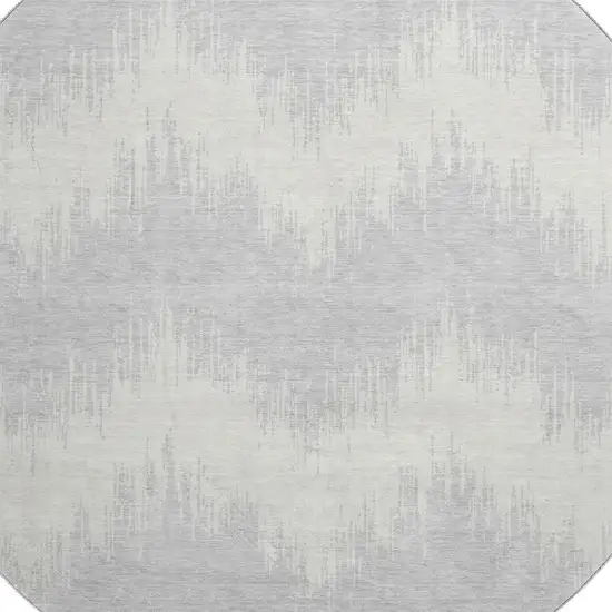 8' Silver And Ivory Chevron Washable Round Rug With UV Protection Photo 3