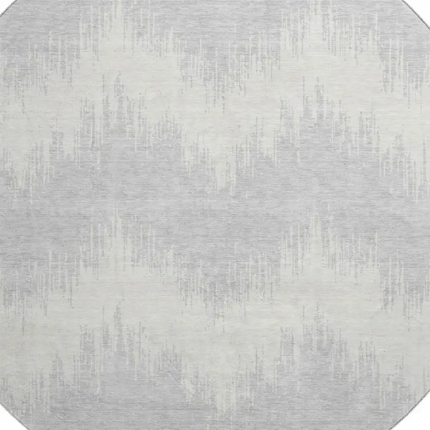 8' Silver And Ivory Chevron Washable Round Rug With UV Protection Photo 3