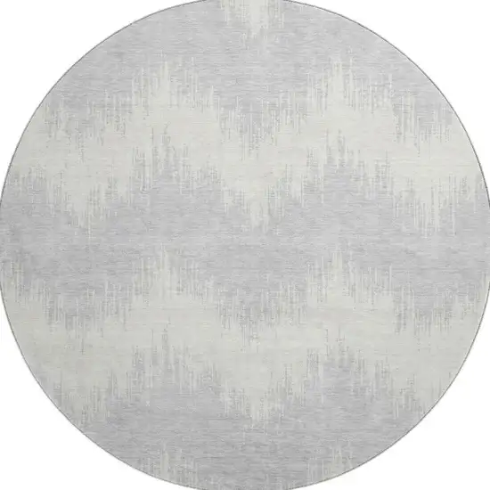 8' Silver And Ivory Chevron Washable Round Rug With UV Protection Photo 4