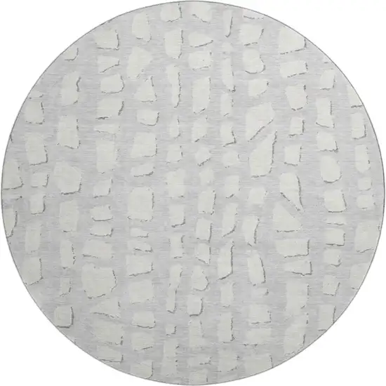 8' Silver And Ivory Cobblestone Washable Round Rug With UV Protection Photo 1