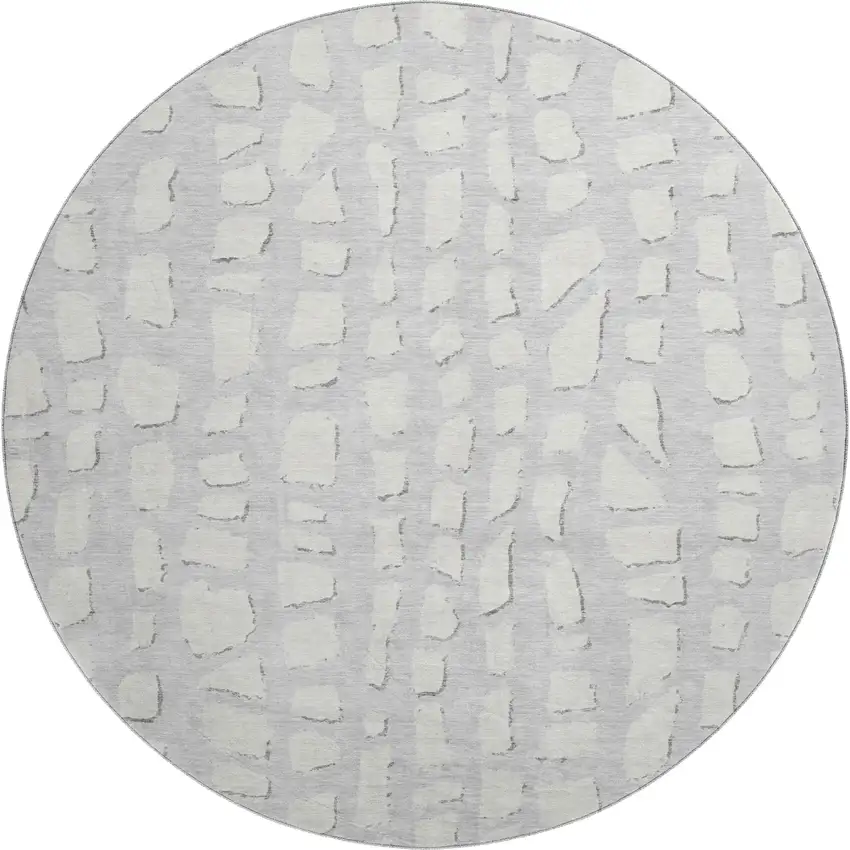 8' Silver And Ivory Cobblestone Washable Round Rug With UV Protection Photo 1