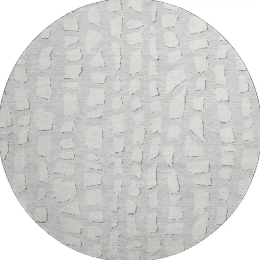 8' Silver And Ivory Cobblestone Washable Round Rug With UV Protection Photo 5
