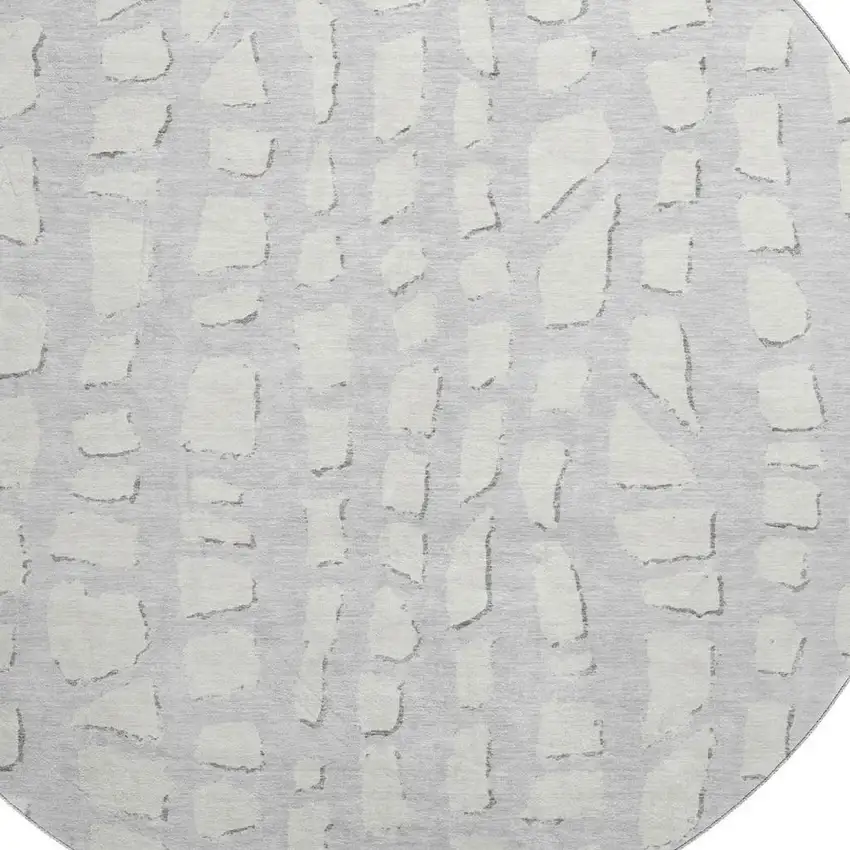 8' Silver And Ivory Cobblestone Washable Round Rug With UV Protection Photo 3