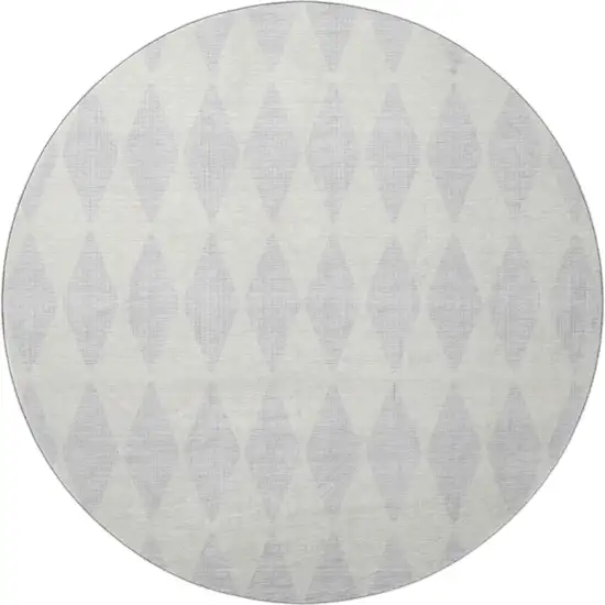 8' Silver And Ivory Diamond Washable Round Rug With UV Protection Photo 2