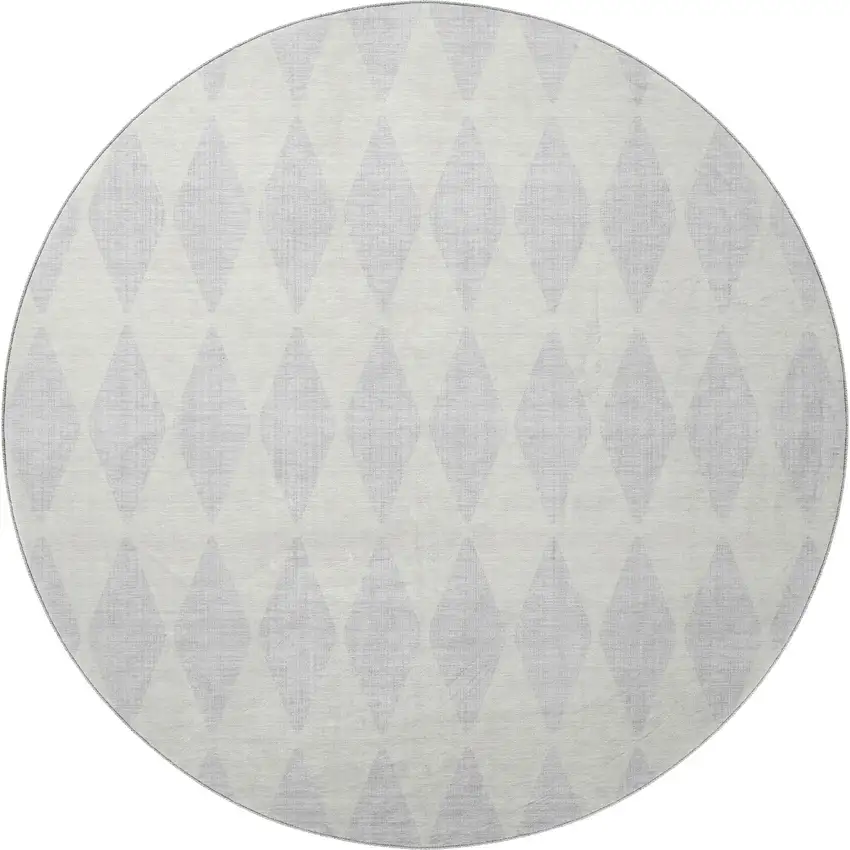 8' Silver And Ivory Diamond Washable Round Rug With UV Protection Photo 2