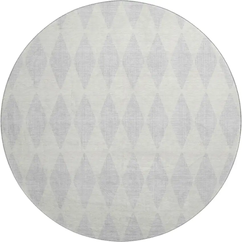 8' Silver And Ivory Diamond Washable Round Rug With UV Protection Photo 1