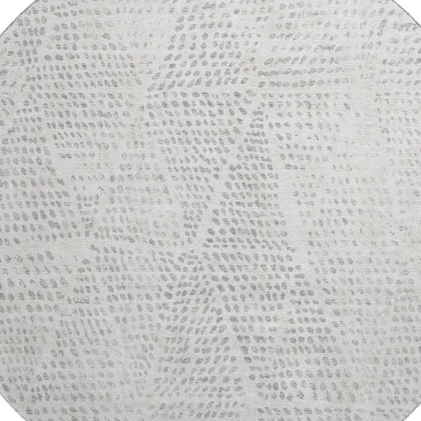 8' Silver And Ivory Diamond Washable Round Rug With UV Protection Photo 3