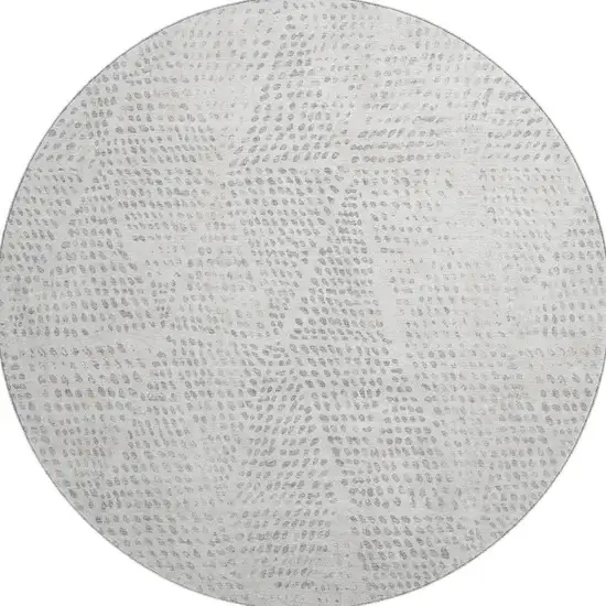 8' Silver And Ivory Diamond Washable Round Rug With UV Protection Photo 4