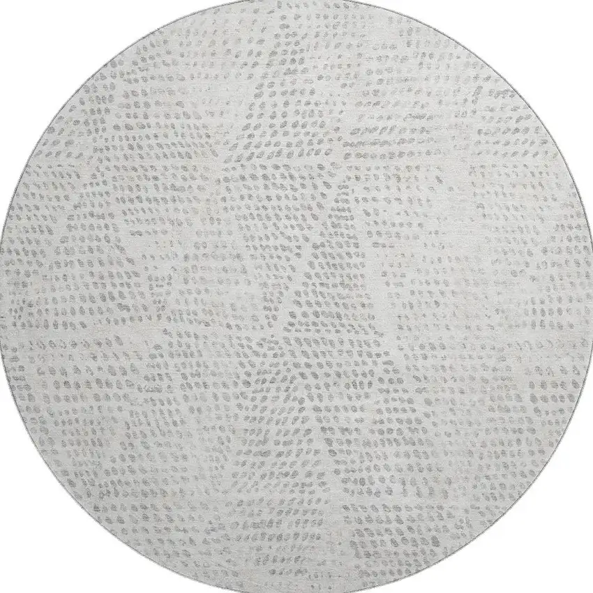 8' Silver And Ivory Diamond Washable Round Rug With UV Protection Photo 4