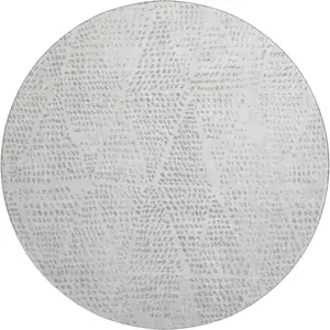 Photo of 8' Silver And Ivory Diamond Washable Round Rug With UV Protection