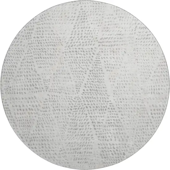 8' Silver And Ivory Diamond Washable Round Rug With UV Protection Photo 1