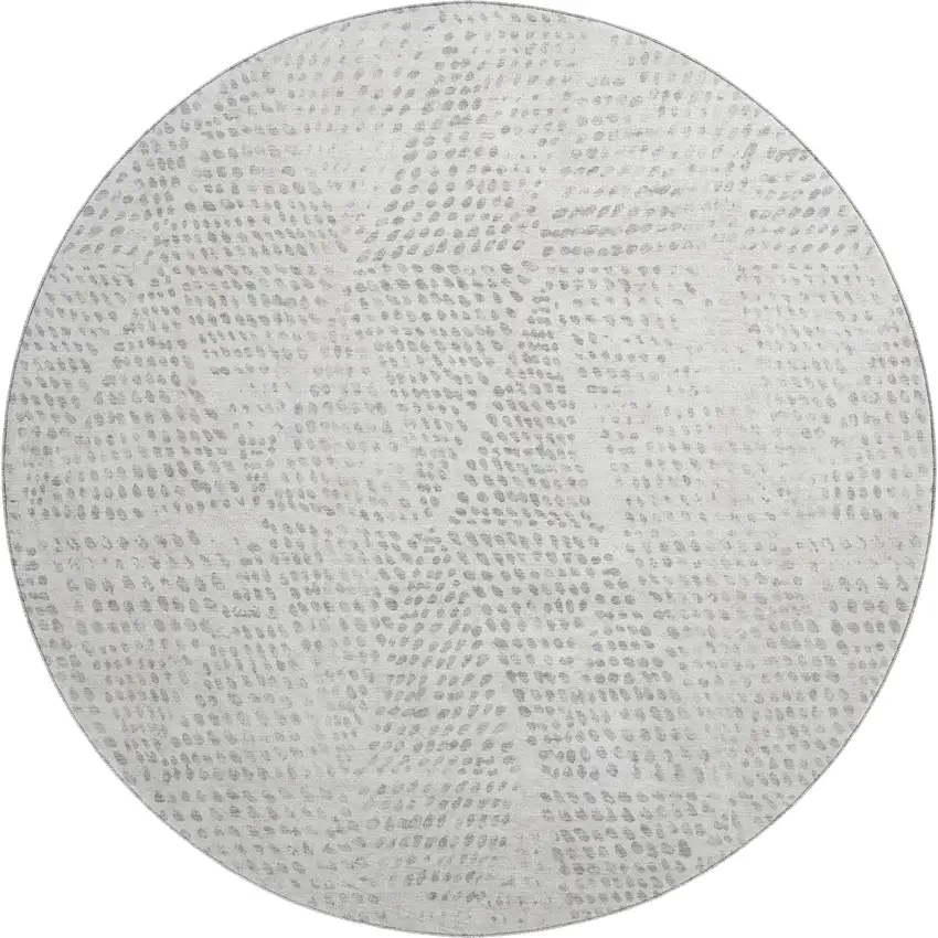 8' Silver And Ivory Diamond Washable Round Rug With UV Protection Photo 1