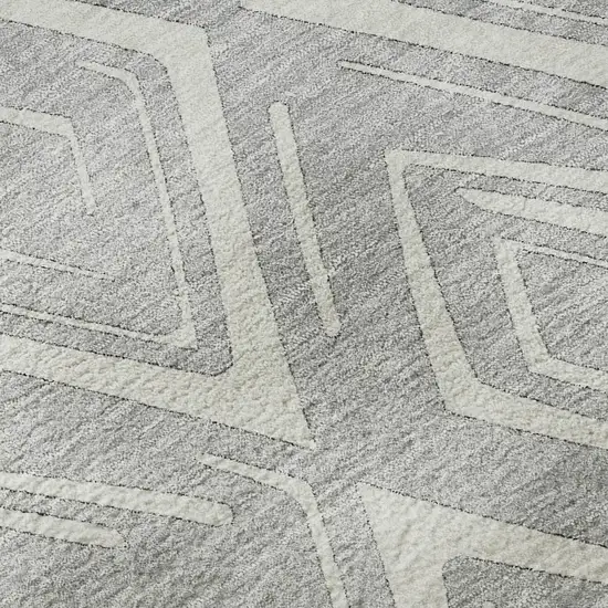 8' Silver And Ivory Diamond Washable Round Rug With UV Protection Photo 9