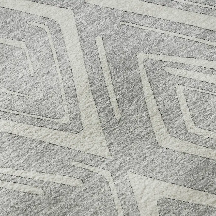 8' Silver And Ivory Diamond Washable Round Rug With UV Protection Photo 9