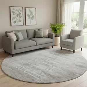 Photo of 8' Silver And Ivory Floral Washable Round Rug With UV Protection