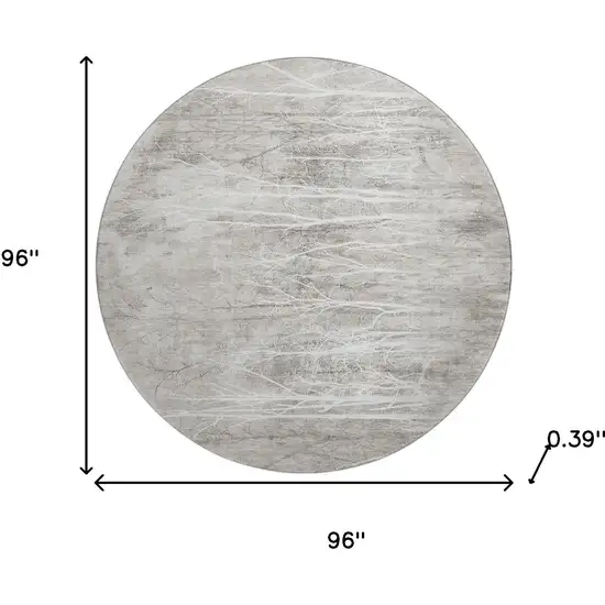 8' Silver And Ivory Floral Washable Round Rug With UV Protection Photo 8