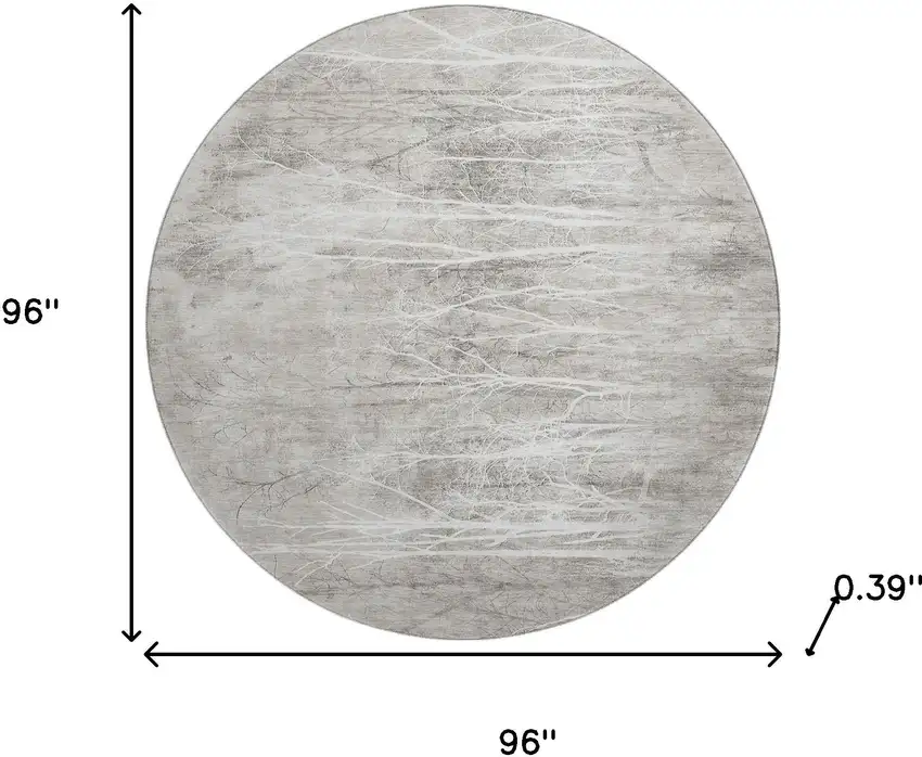 8' Silver And Ivory Floral Washable Round Rug With UV Protection Photo 8