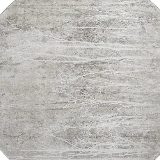 8' Silver And Ivory Floral Washable Round Rug With UV Protection Photo 3