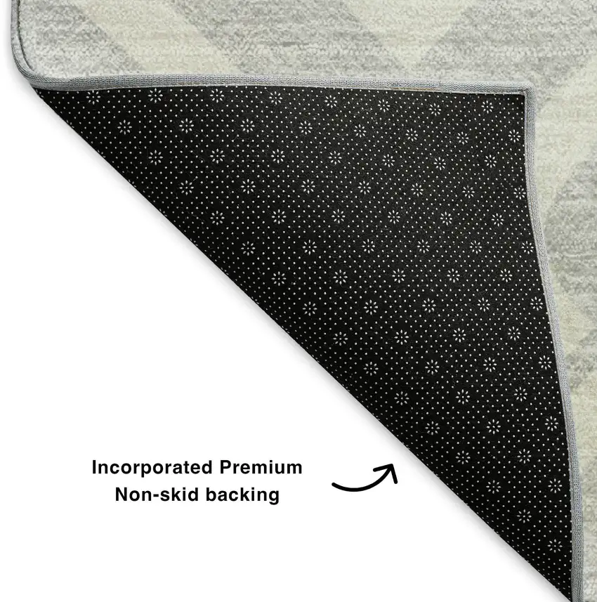 8' Silver And Ivory Geometric Washable Round Rug With UV Protection Photo 6