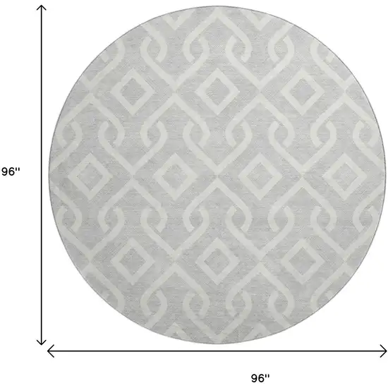 8' Silver And Ivory Geometric Washable Round Rug With UV Protection Photo 3