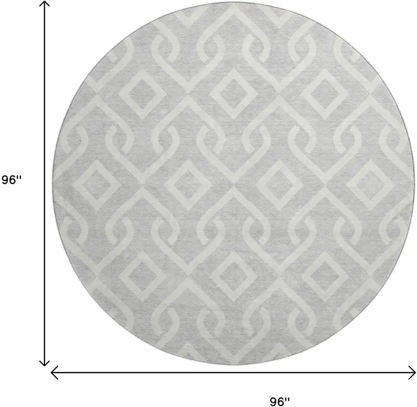 8' Silver And Ivory Geometric Washable Round Rug With UV Protection Photo 3
